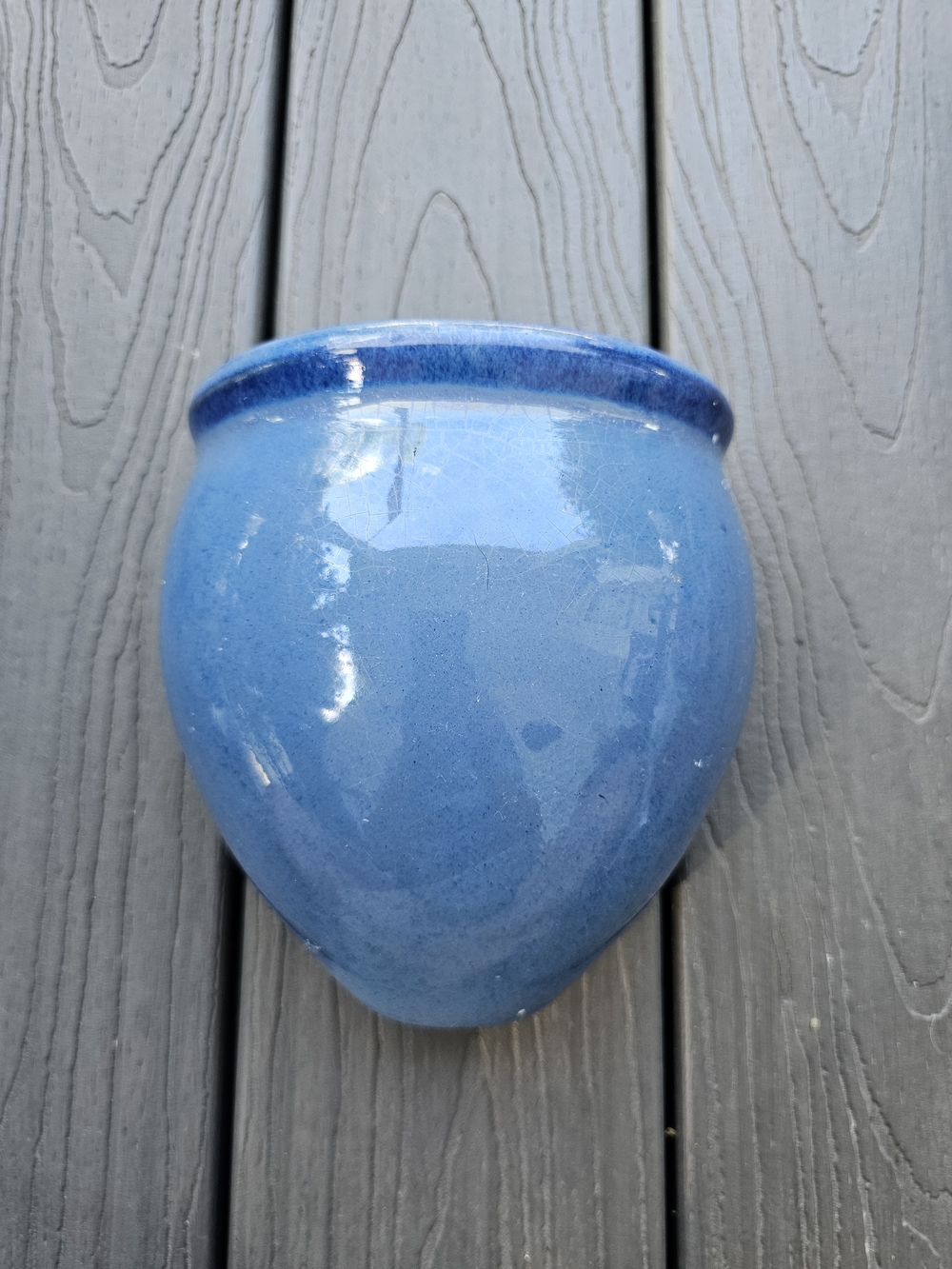 Vintage Style Blue Glazed Ceramic Wall Pocket Planter Hanging Pot